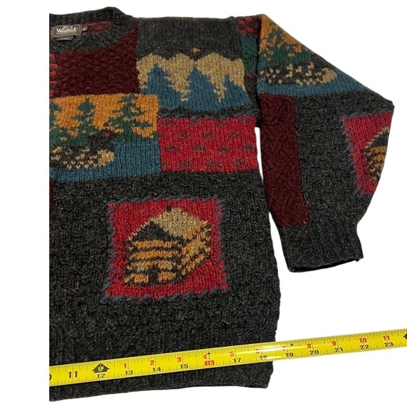 Woolrich Handknit Wool Scenic Cabin Duck Sweater Men's M Patchwork - Picture 9 of 15